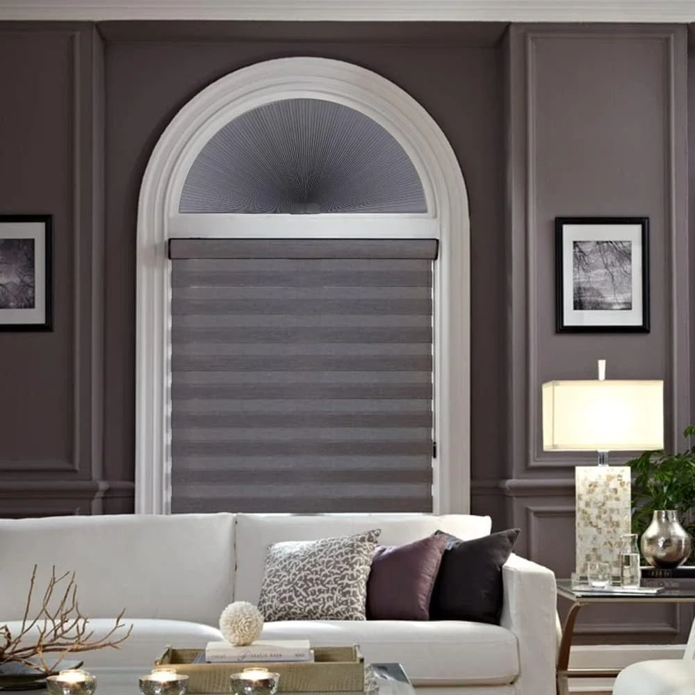 36in Arch Blackout Pleated Shade for Window Half Circle‎ Grey White by LUCKUP